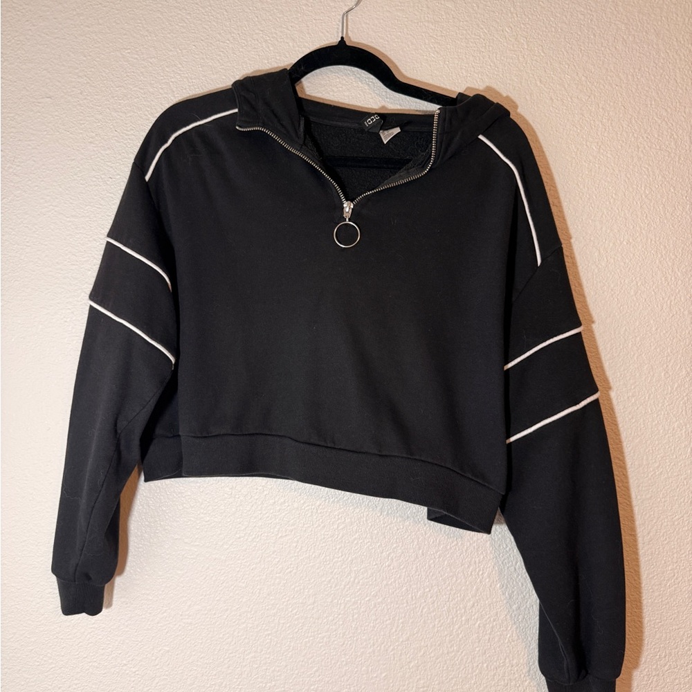 H&M Cropped Black Hoodie with White Trim